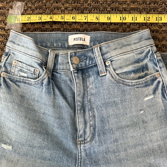 Pistola Light Wash Raw Hem Straight Flare Jeans Distressed Denim Sz 25 - Picture 14 of 16